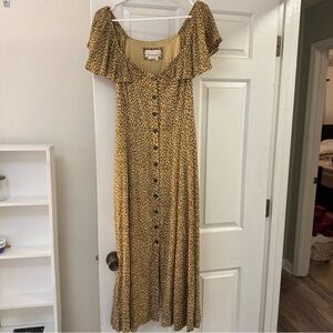 Anthropologie Yellow Leopard Maxi Dress